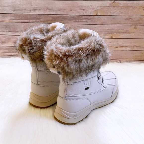 UGG Women’s Adirondack III Tipped Waterproof White Leather Boots - Picture 2 of 10
